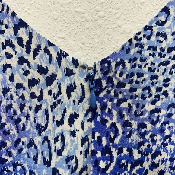 Rebecca Taylor Blue Leopard Print Tiered Peplum Sleeveless Silk Top Size 10 - Picture 9 of 12